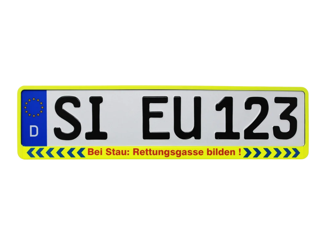 Kennzeichenhalter Neongelb "Bei Stau: Rettungsgasse bilden" 520x110 mm - Image 3