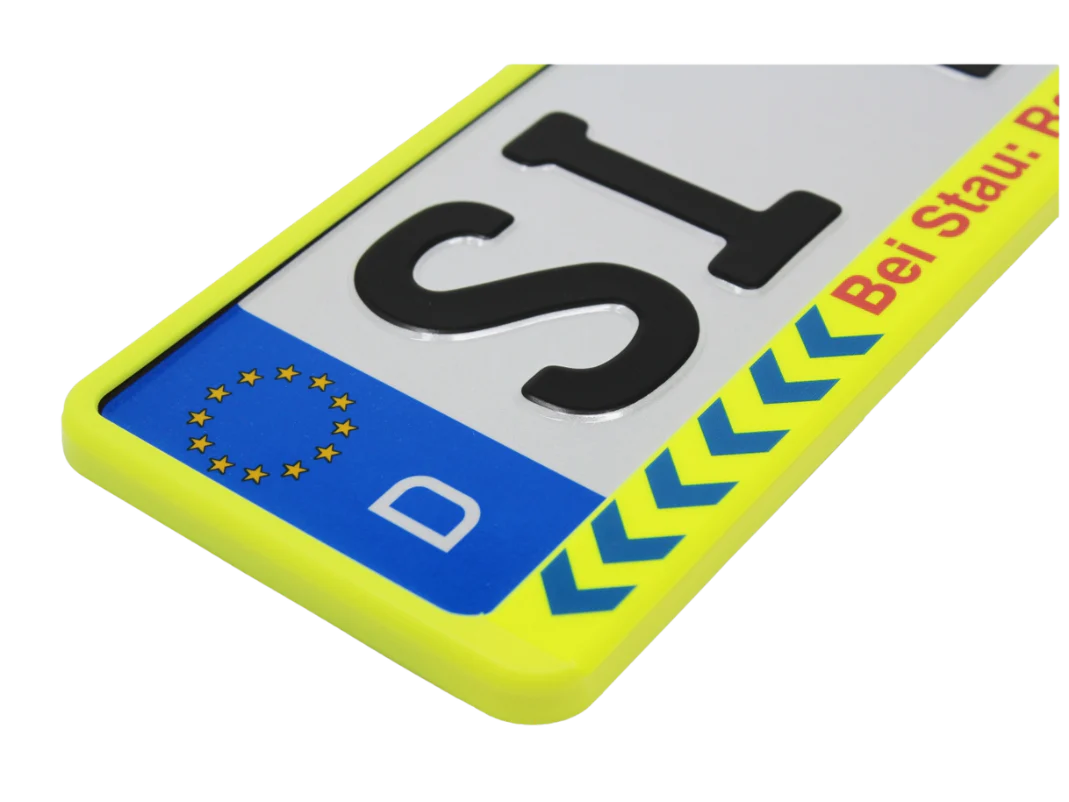 Kennzeichenhalter Neongelb "Bei Stau: Rettungsgasse bilden" 520x110 mm - Image 4