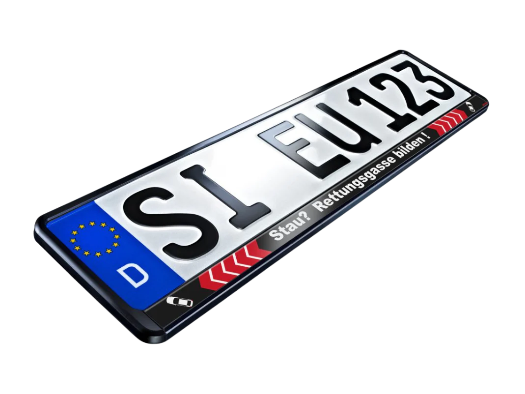 Kennzeichenhalter "Stau? Rettungsgasse bilden" 520x110 mm